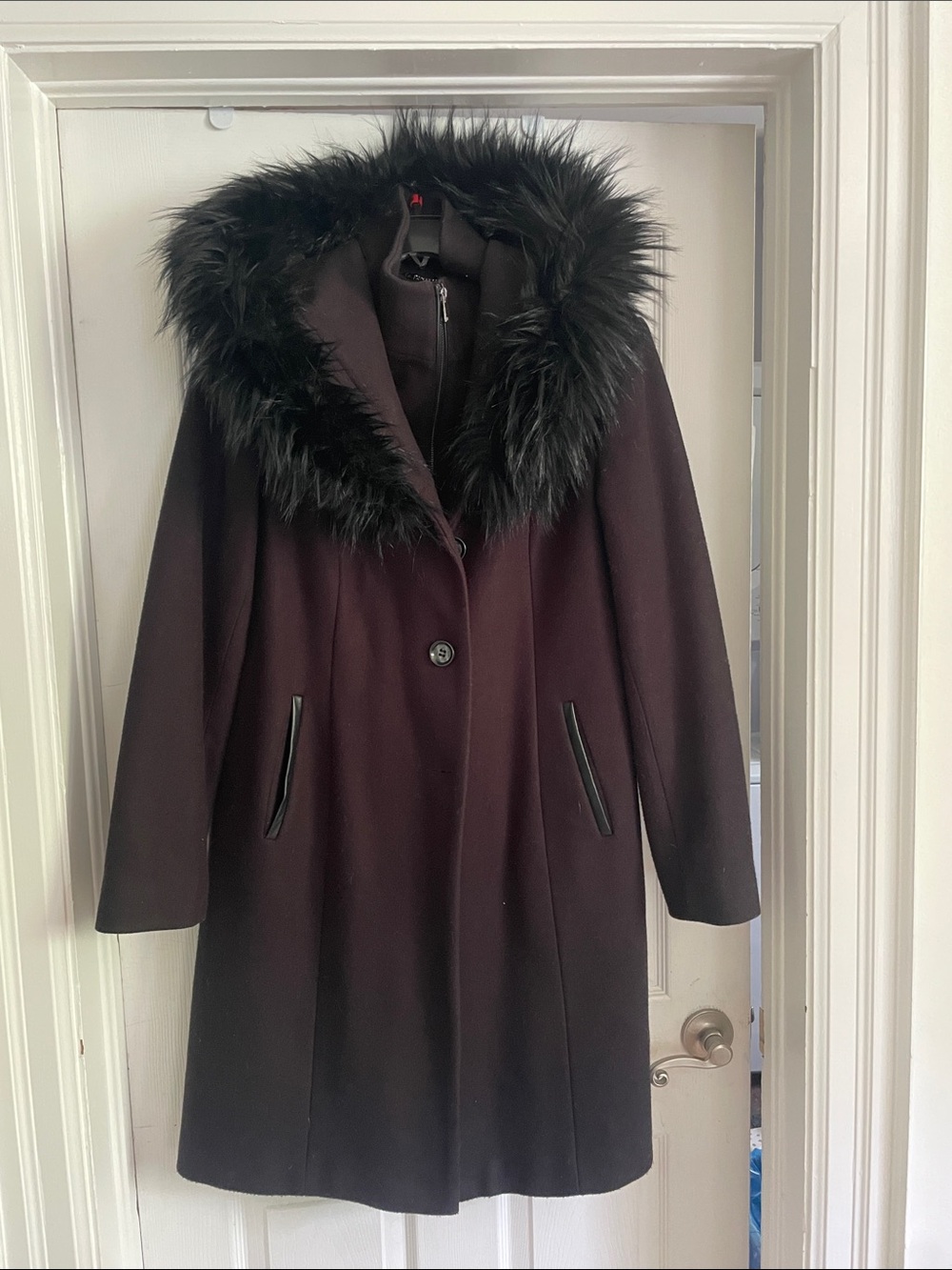 Black Peacoat with Faux-Fur Trim Hood
